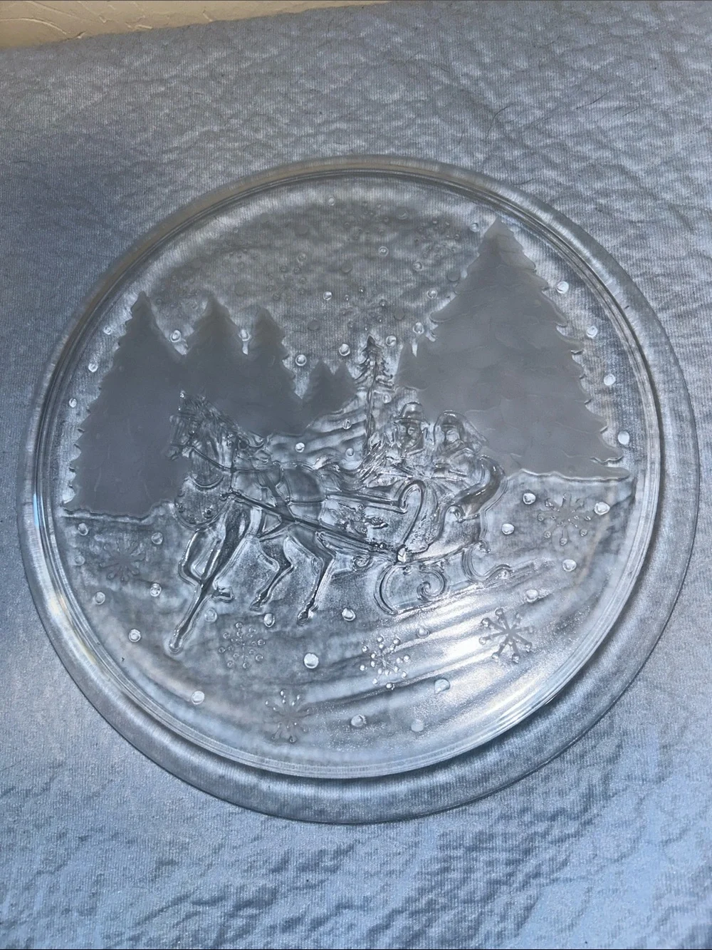 Arcoroc France Through the Woods collection Christmas glass serving platter